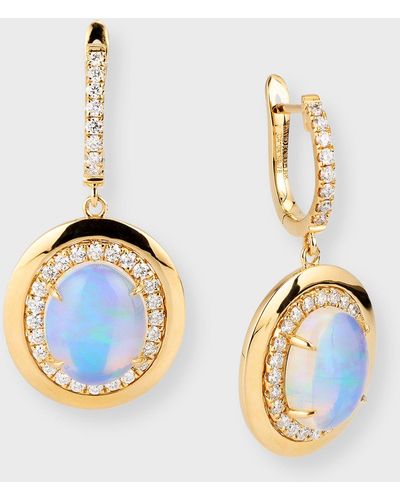 David Kord 18k Yellow Gold Earrings With Oval-shape Opal And Diamonds, 4.04tcw - Blue