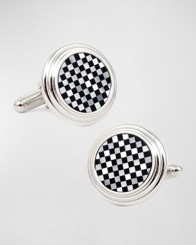 Cufflinks Inc. Onyx And Mother-Of-Pearl Checker Step Cufflinks - White