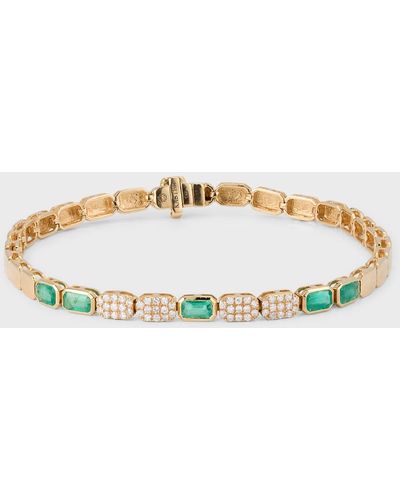 Kastel Jewelry Chemin Bezel Link Bracelet With Emeralds And Diamonds - Metallic
