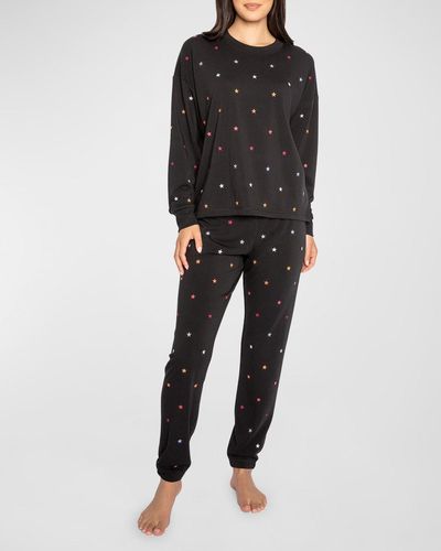 Pj Salvage Retro Rockies Star-Embroidered Pajama Set - Black