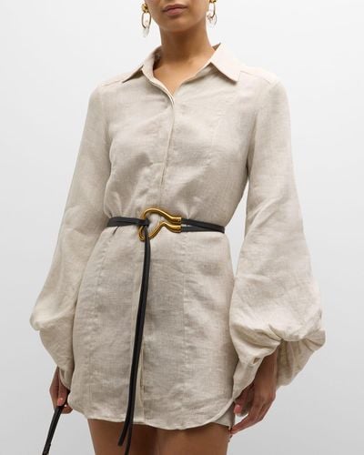 Just BEE Queen Antonia Mini Linen Shirtdress With Voluminous Sleeves - Natural