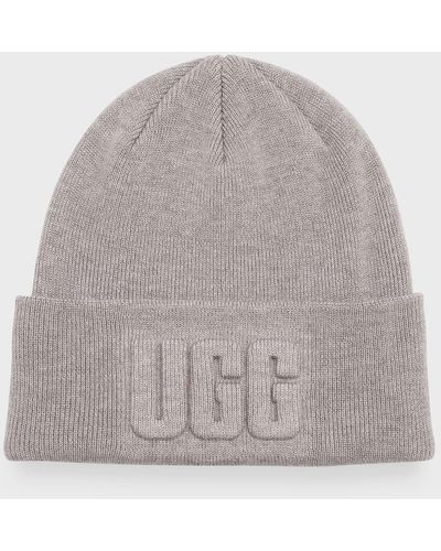UGG 3D Graphic Logo Wool-Blend Beanie - Gray
