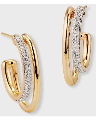 Siena Jewelry 14k Two-tone Gold Double Diamond Oval Hoop Earrings - Metallic