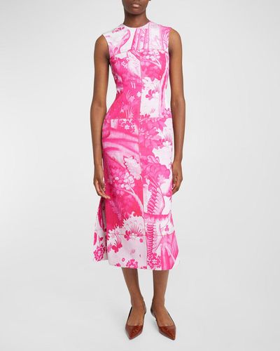 Erdem Toile-Print Sleeveless Pencil Midi Dress - Pink