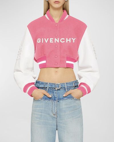 Givenchy Cropped Varsity Jacket With Logo Detail - Pink
