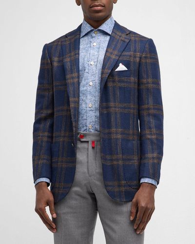 Kiton Large Plaid Sport Coat - Blue