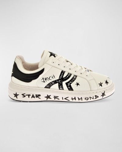 John Richmond Star Leather Low-Top Sneakers - Metallic