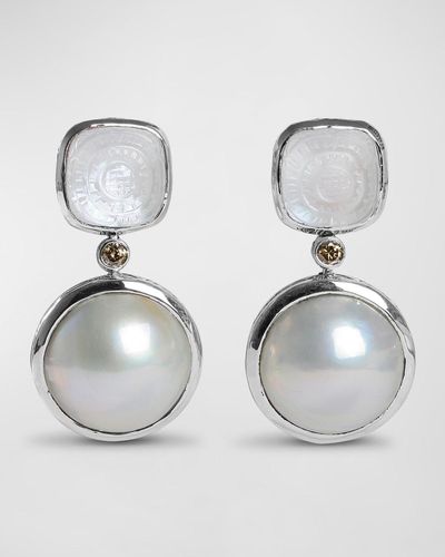 Stephen Dweck Hand Carved Natural Quartz And Mabe Pearl Earrings, White - Metallic