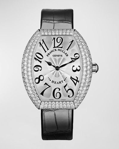 Franck Muller 18k White Gold Hearts 3-row Diamond Watch With Alligator Strap - Gray
