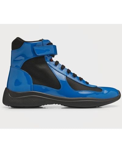 Prada America's Cup Patent Leather High-top Sneakers - Blue