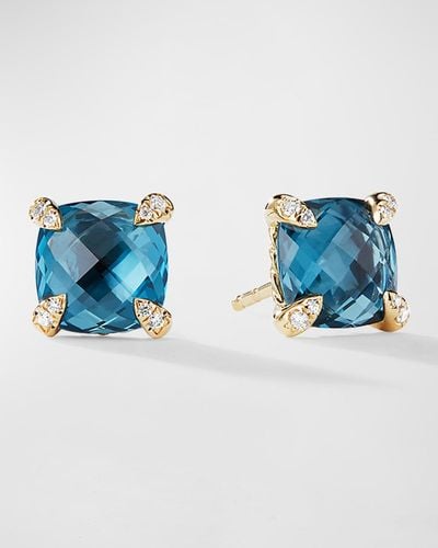 David Yurman Chatelaine Earrings With Gemstone And Diamonds In 18k Gold, 8mm - Blue