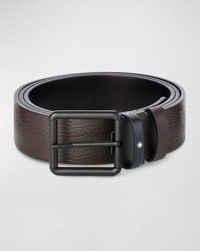 Montblanc Roll Pin Buckle Reversible Leather Belt - Black