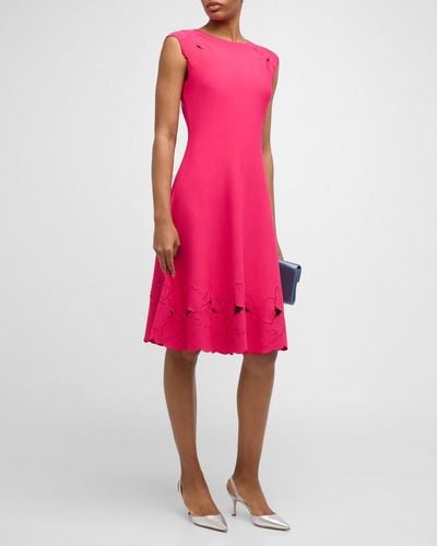 Carolina Herrera Knit Flare Dress With Floral Embroidery - Pink