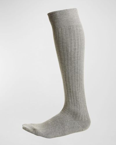 Neiman Marcus Solid Ribbed Knee-high Socks - Gray