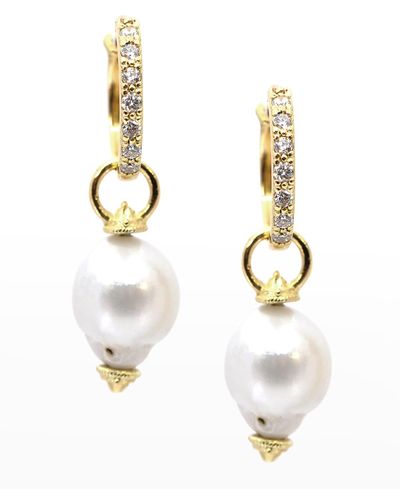 Armenta 16Mm Pave Huggie Earrings With Pearl Drops - White