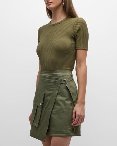 Veronica Beard Valerio Combo Knit Short-Sleeve Mini Dress - Green