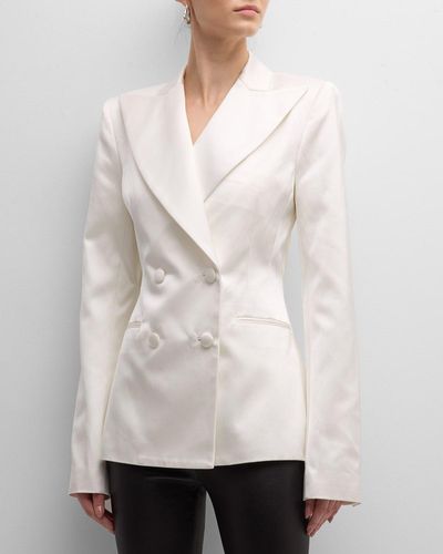 LAQUAN SMITH Double-breasted Satin Suiting Jacket - Natural