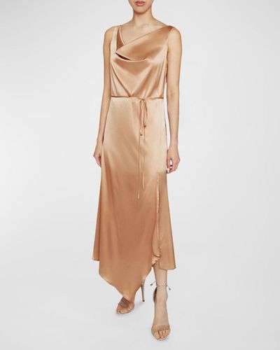 Santorelli Cowl-Neck Silk Charmeuse Midi Dress - Natural