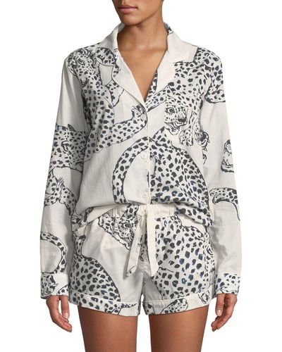 Desmond & Dempsey Leopard Print Classic Short Pajama Set - Gray