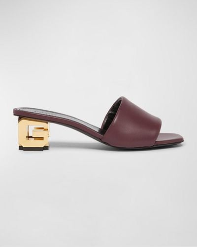 Givenchy Calfskin G Cube-Heel Mule Sandals - Brown