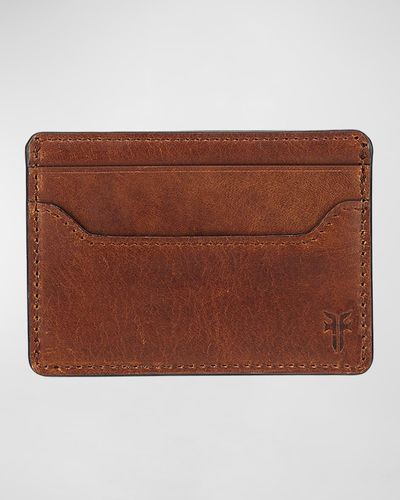 Frye Logan Leather Card Case With Money Clip - Brown