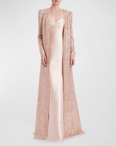 Badgley Mischka Sleeveless A-Line Gown & Sequin Duster - Pink