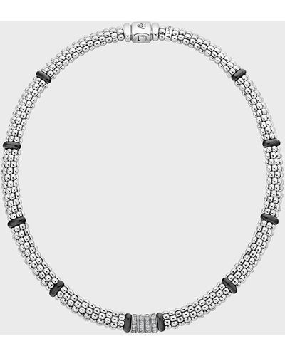 Lagos Black Caviar 4-diamond Station Necklace, 16" & 18"l