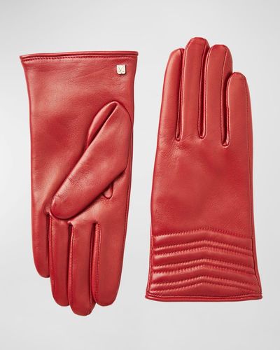 Bruno Magli Chevron Quilted Nappa Leather Gloves - Red