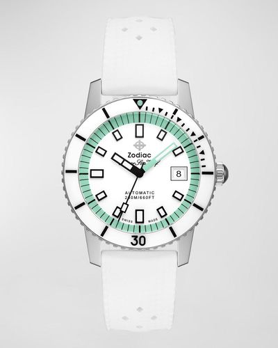 Zodiac Compression Diver Ii Automatic Rubber-Strap Watch, 40Mm - White