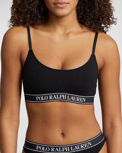 Polo Ralph Lauren Ribbed Scoop-Neck Logo Bralette - Black