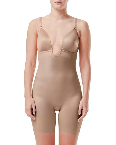 Spanx Suit Your Fancy Plunge Low-Back Mid-Thigh Bodysuit - Natural