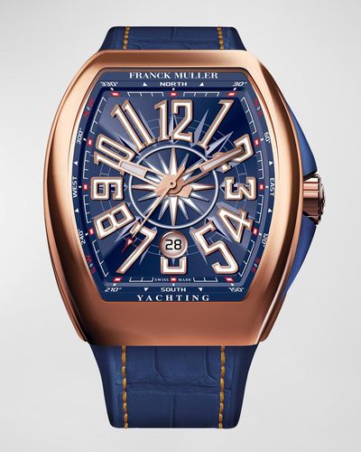 Franck Muller Vanguard 18k Rose Gold Watch With Alligator Strap - Blue