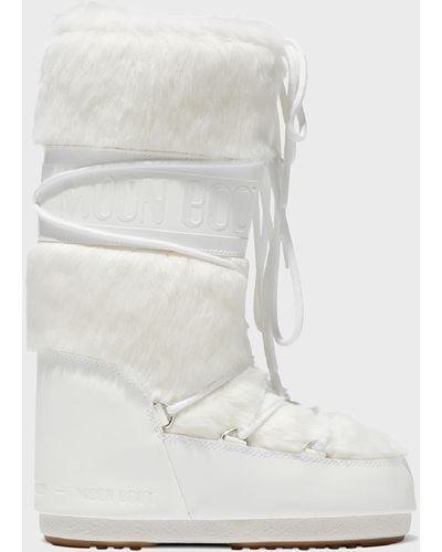 Moon Boot Classic Faux Fur Lace-up Snow Boots - White