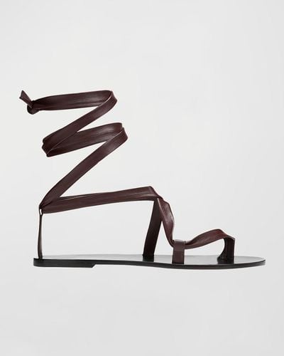 The Row Nora Napa Leather Strappy Ankle-Tie Sandal - Metallic