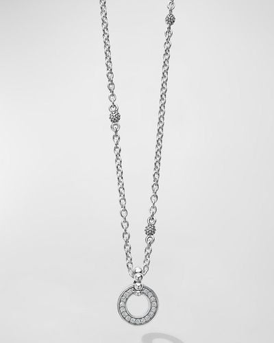Lagos Caviar Spark Diamond Circle Pendant Necklace - White