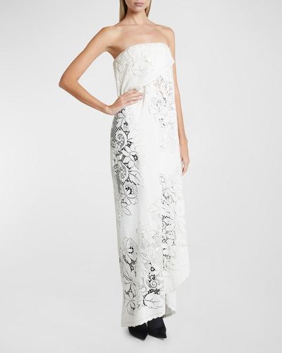 Balenciaga Upcycled Tablecloth Dress - White