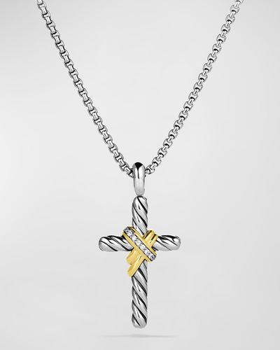 David Yurman X Cross Necklace With Diamonds And 14k Gold - Metallic