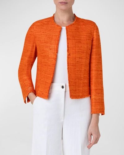 Akris Punto Boxy Silk Long-Sleeve Jacket - Orange