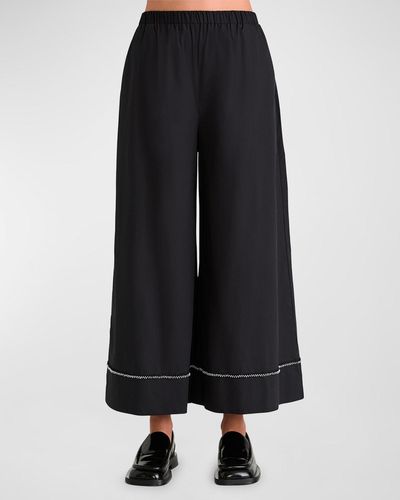 Merlette Clarion Cropped Wide-Leg Beaded Pants - Blue