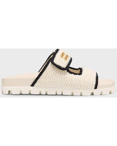 Miu Miu Bicolor Crochet Grip Slide Sandals - White