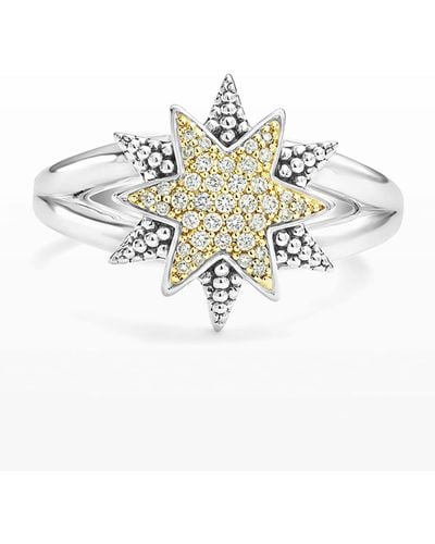 Lagos Sterling Silver & 18k Gold Star Ring With Diamonds - White