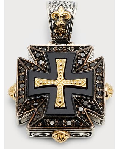 Konstantino Two-Tone Onyx Cross Pendant With Diamonds - Multicolor