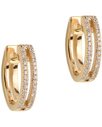Bridget King Jewelry 14k Mini Open Bar Diamond Huggie Earrings - Metallic