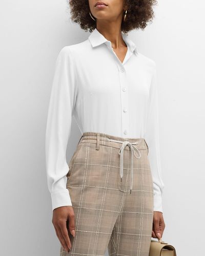 Eleventy Button-Down Silk-Blend Shirt - White