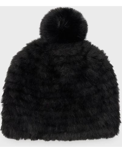 Adrienne Landau Fluffy Beanie With Faux Fur Pom - Black