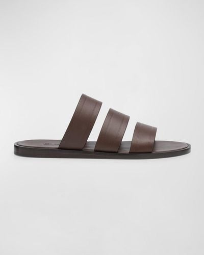 Loro Piana Naha Seawalk Leather Slide Sandals - Brown