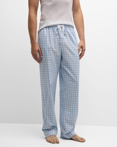 Petite Plume Cotton Gingham Check Pajama Pants - Blue