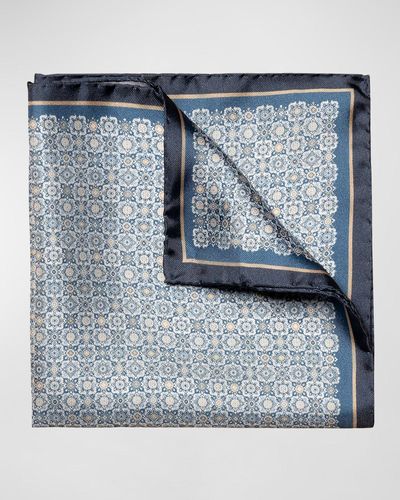 Eton Medallion-Print Silk Pocket Square - Blue
