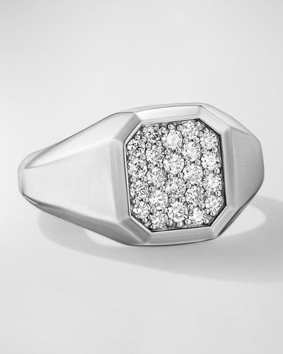 David Yurman Streamline Signet Ring With Diamonds In Silver, 14mm - Gray