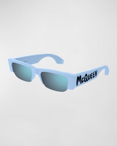 Alexander McQueen Acetate Rectangle Sunglasses W/ Logo - Blue